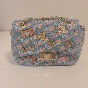 New ALDO, Barbie Plush Denim Crossbody Bag  , pink lining , turn lock closure .